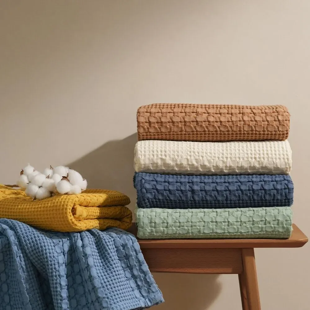 Cotton Waffle Blanket Twin Size For College Dorm Lightweight Breathable